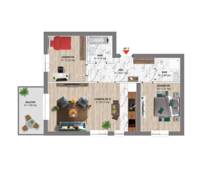 Apartament 3 Camere Open Space, 103 m<sup>2</sup>