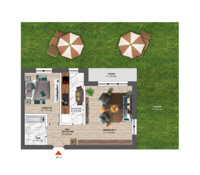 Apartament 2 Camere, 73 m<sup>2</sup>, cu Gradina