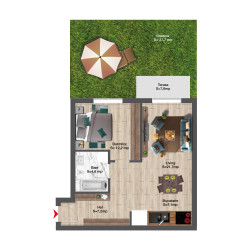 2 Camere 65 mp cu Grădină