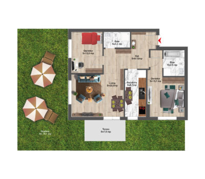 3 camere 95 m<sup>2</sup> cu gradina