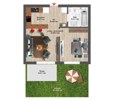 Double studio 51 sqm with 35 sqm garden