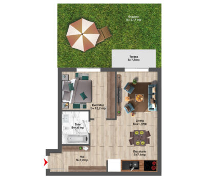 2 camere 65 m<sup>2</sup> cu gradina